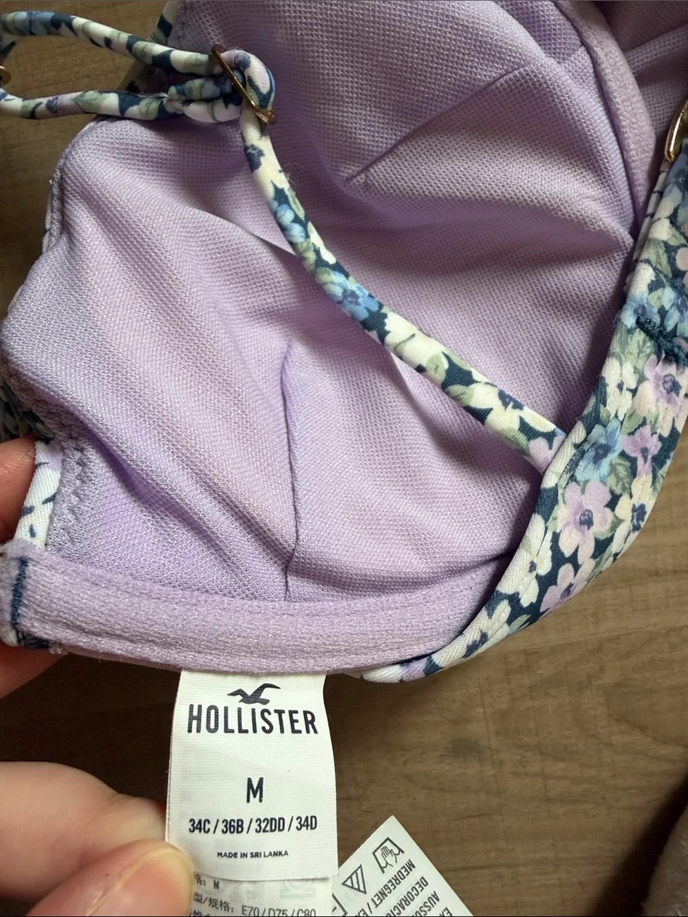 Hollister underwired support ruched floral purple blue bikini top